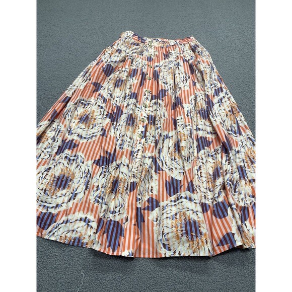 Anthropologie Midi Skirt Button Front Orange Floral Preppy Vacay Boho Sz S NWT - Picture 2 of 9